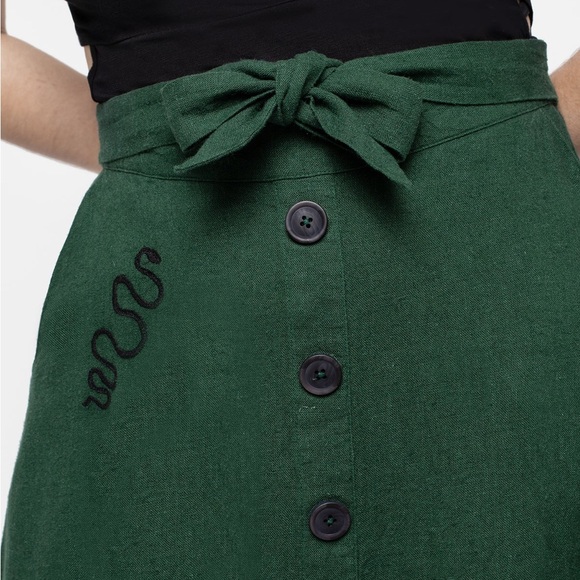 NWT Disturbia Basilisk Green Linen Blend Button Up Midi Skirt - Picture 5 of 16